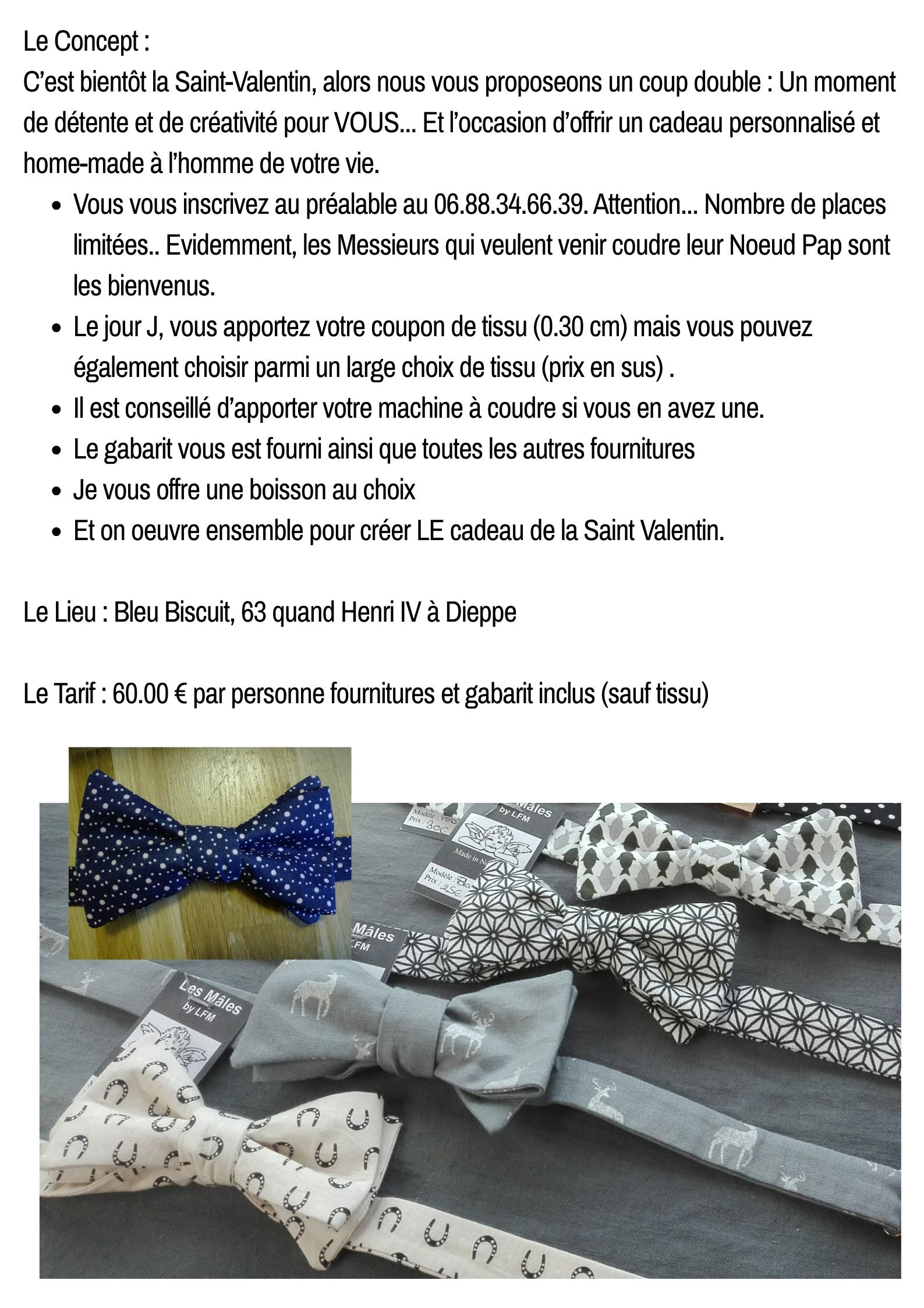 Atelier "Je couds un Noeud Pap pour mon Mec"