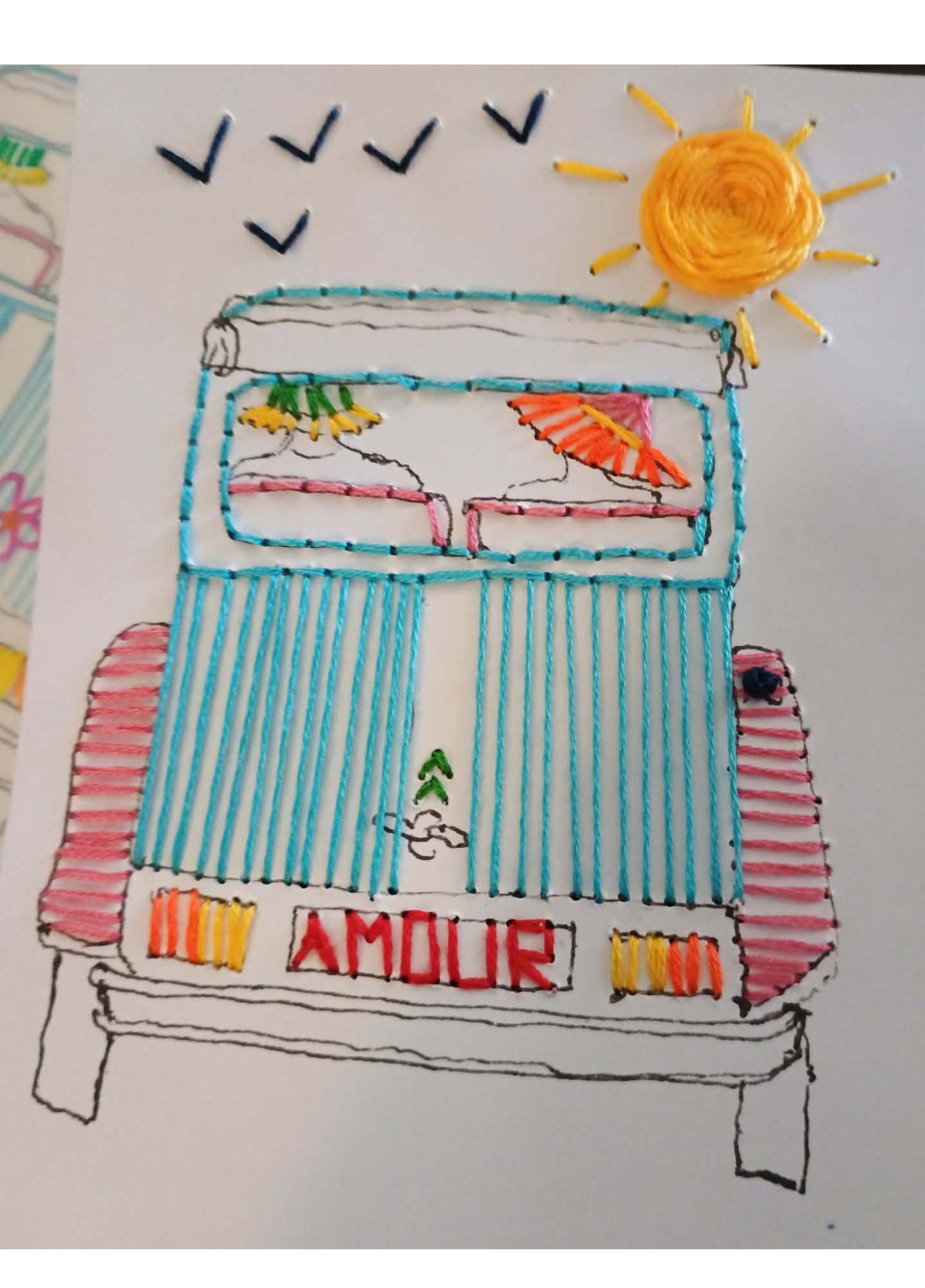 Carte à Broder "L'Amour en 2 CV"