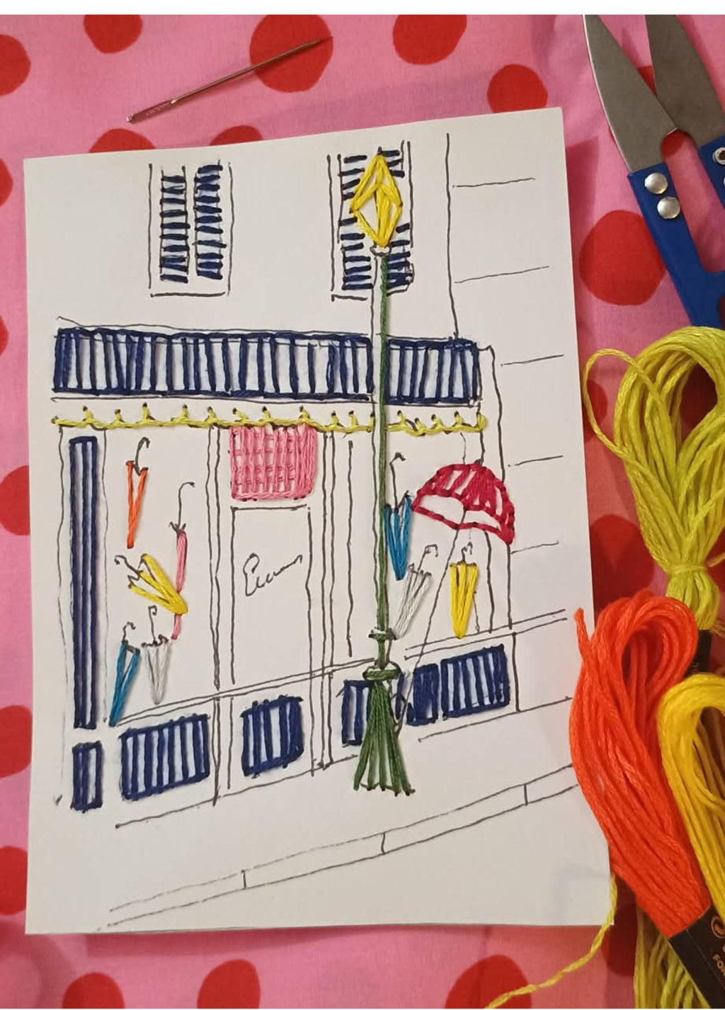 Carte à Broder "La Marchande de Parapluie"
