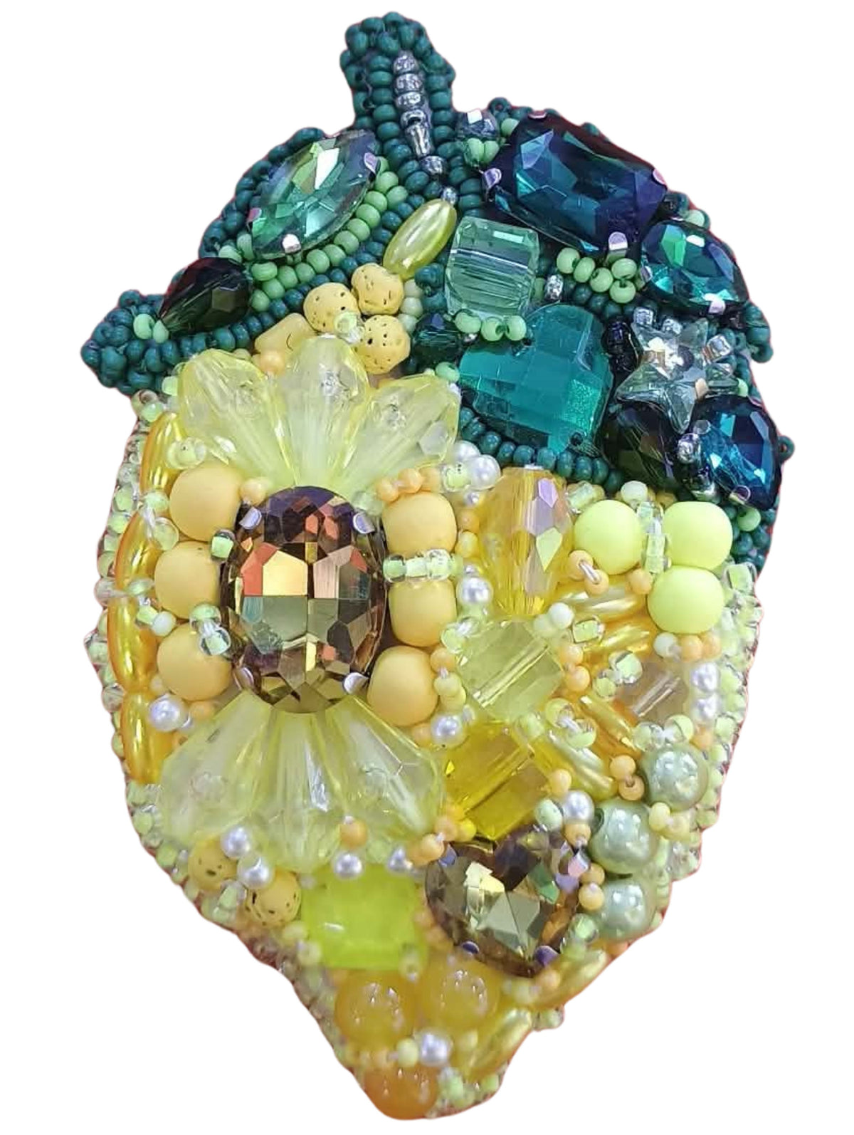 Broche perlée CITRON