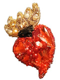 Broche perlée COEUR ISAURE rouge/noir/or