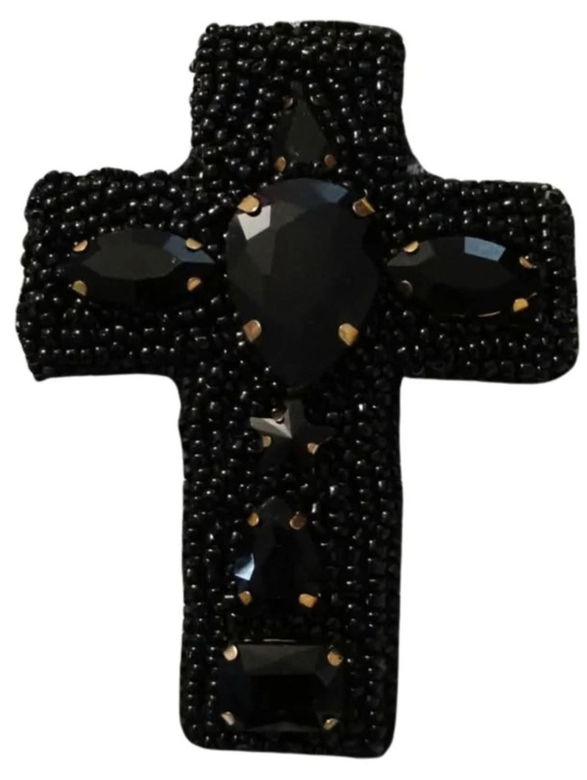 Broche perlée CROIX noire
